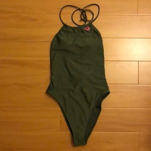NWT olive green halter one piece